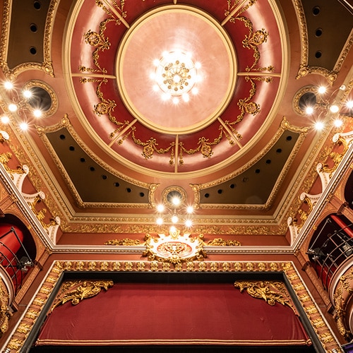 Top of stage and ceiling inside the theatre