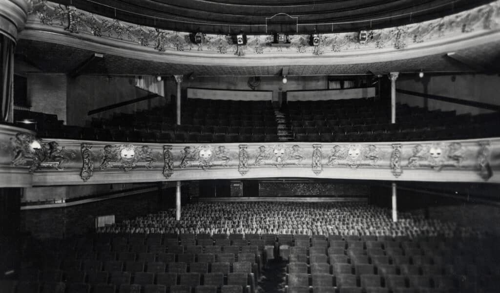 Black and white image of the theatre seats