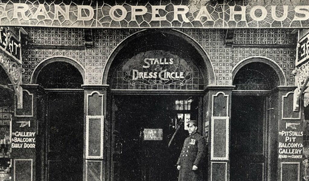 Original black and white image of exterior of Harrogate Theatre